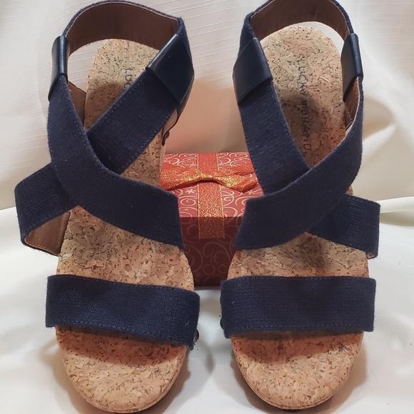 Lucky Brand Shoes - Lucky Brand navy and cork wedge sandals, 8 1/2